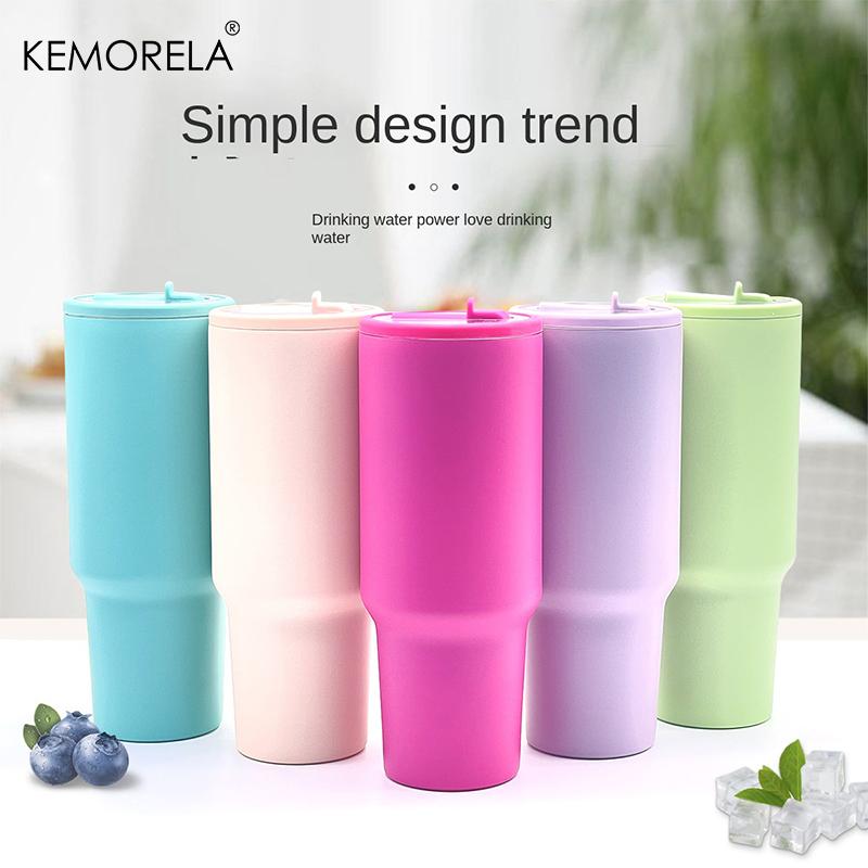  Thermos Cup 40oz Double-Layer Tumbler Ice Cup 1200ML Leak-Proof Foldable Straw Cover Direct Drinking Mouth Car Cup