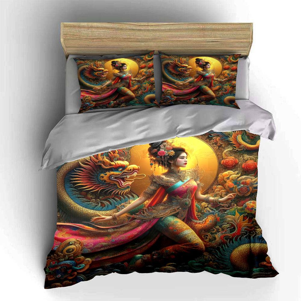 Oriental Dragon Art Decor Set Soft Comfortable Duvet Cover Bedding Set Included 1*Duvet Cover & 2*Pillowcases, Gift