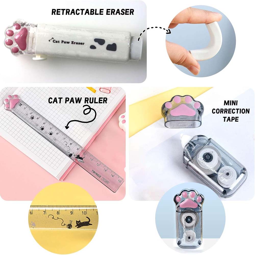 TWINGO Ein Set Katzenpfoten-Schreibwaren-Aufbewahrungsbox mit zufälliger Farbe, 5 Katzenpfoten-Schreibwaren-Kombination, Niedliches Cartoon-Schreibwarenset