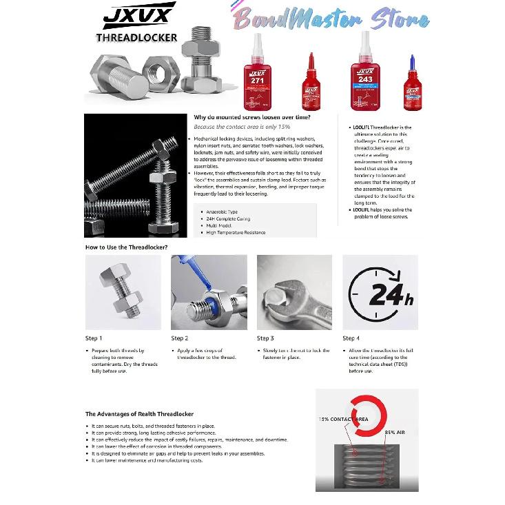 271 Threadlocker High Strength temperature  Strength Gel Screw Adhesive Lock Tight Seal Fasteners Anaerobic Curing Metal Glue,Rustproof  Removable