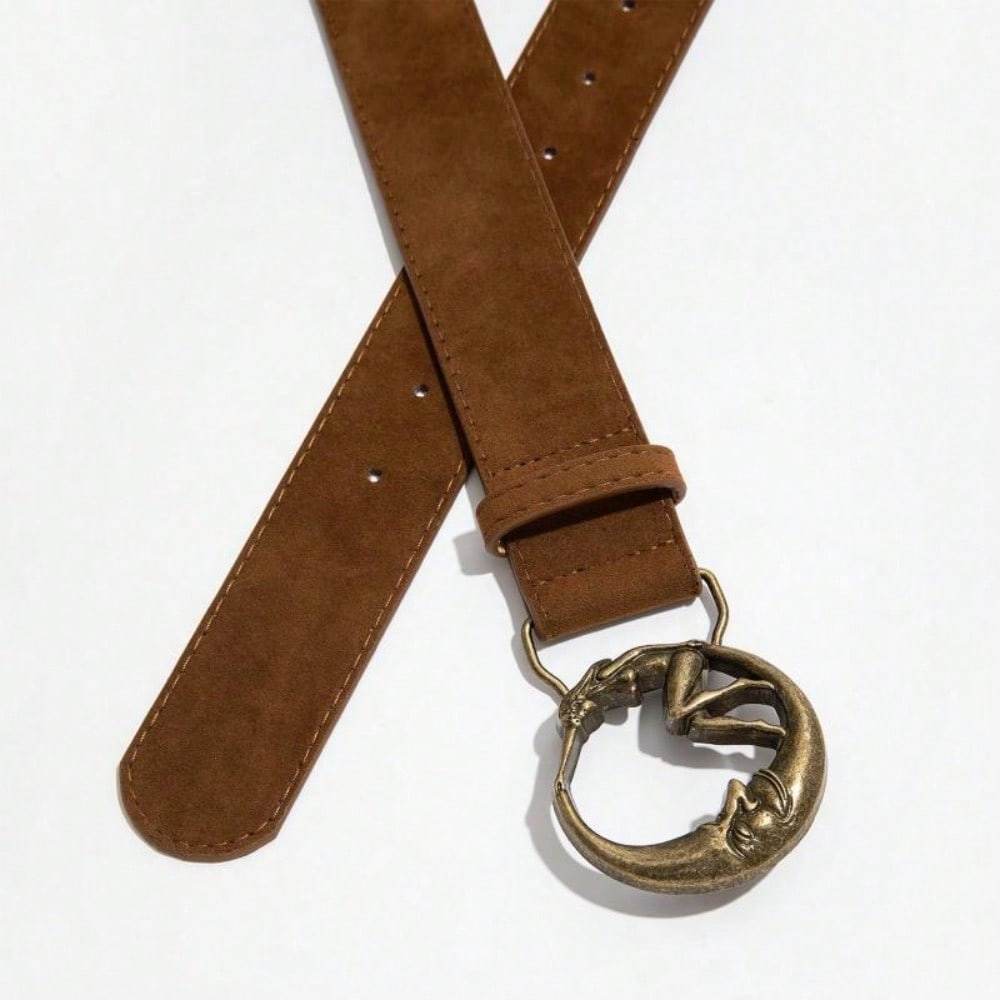 European and American Style Belt Women's Retro Decoration Brown Edge Pearl Moon Personalized Belt
