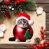 Swinging Cat Car Mirror Hanging Ornament Wearing Christmas Hat Car Pendant Decoration Acrylic Versatile Car Interior Accessories