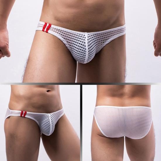 Yousheng Sexy Men Low-rise Briefs See-through Hollow Out Hip Lifting Soft Lightweight U-convex Panties Underpants