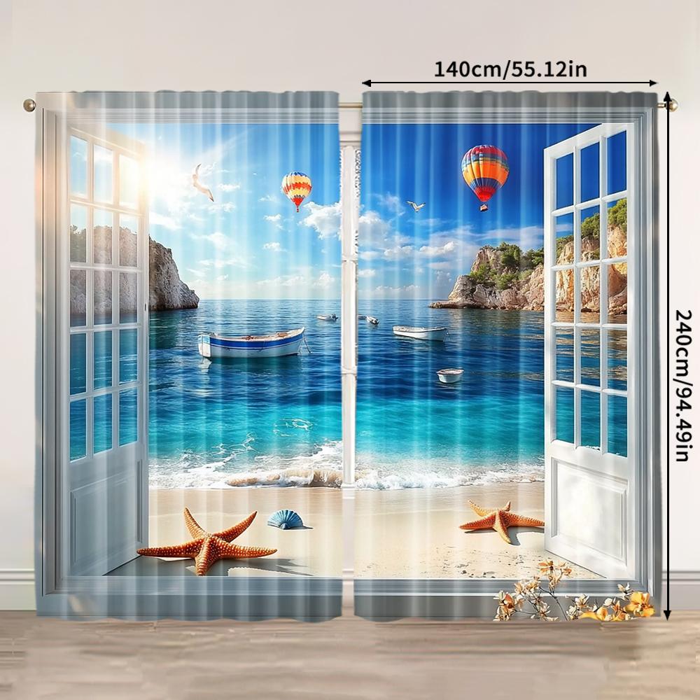 2pcs, 2D Flat Window Treatment Curtains Fake Window Scenery Versatile Polyester Fabric,Without Electricity Holiday Decorations