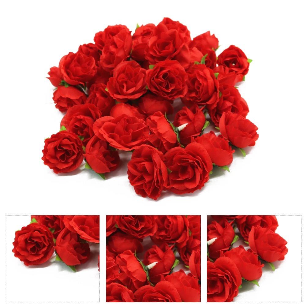 50pcs Blue White Red Artificial Silk Rose Heads Rose DIY Craft Fake Rose Home Interior