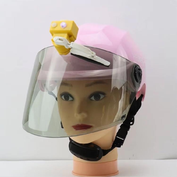 Helmet Lens Wiping Unit with Plastic Housing, Two Push Controls and Built-In Warning Light for Rainy Road Travel