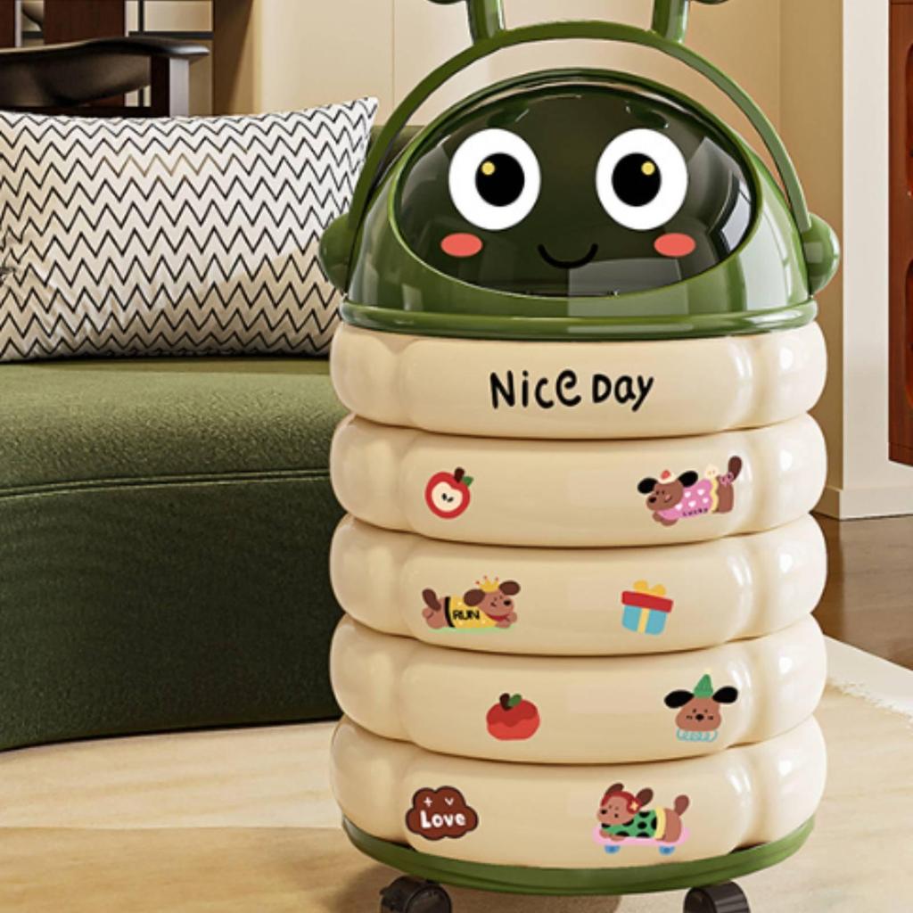 Trash Can Space-Saving Wheeled Bin Feline Decor