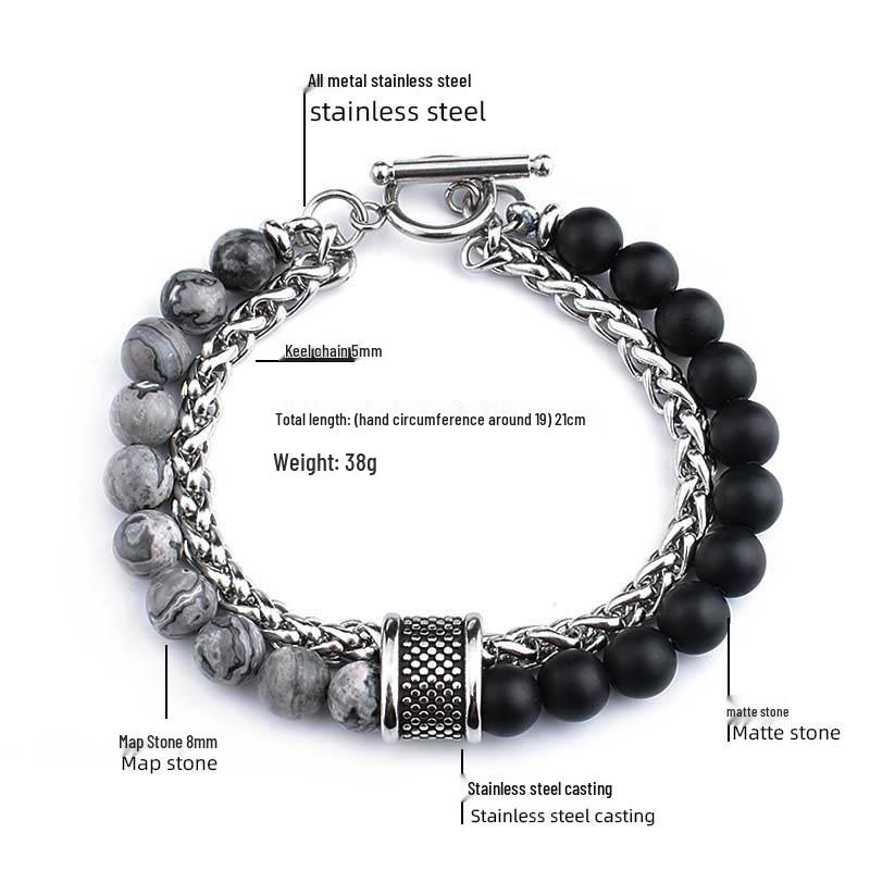 Titanium Steel Frosted Tiger's Eye Men's Trendy Bracelet