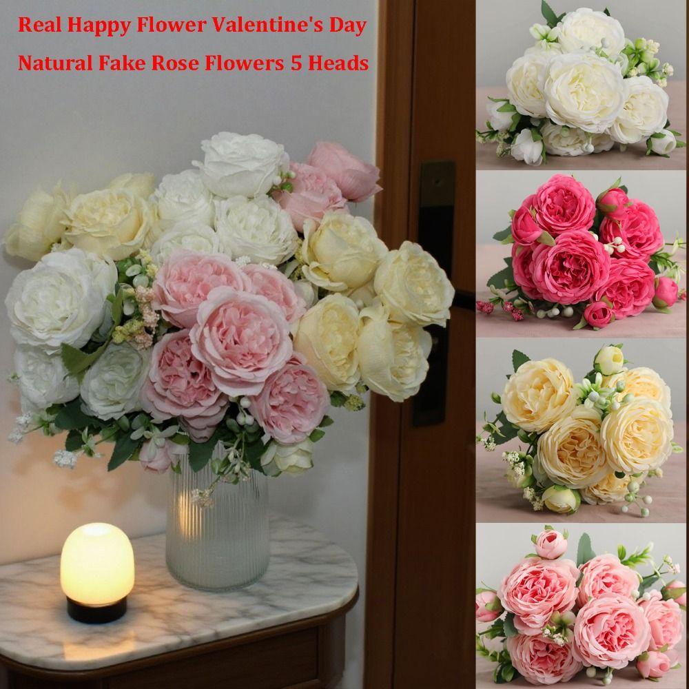 5 Heads Real Happy Flower Mini 7 Colors Natural Simulated Rose Photography Photo Gift Rose Flowers Decorative Home Decorative
