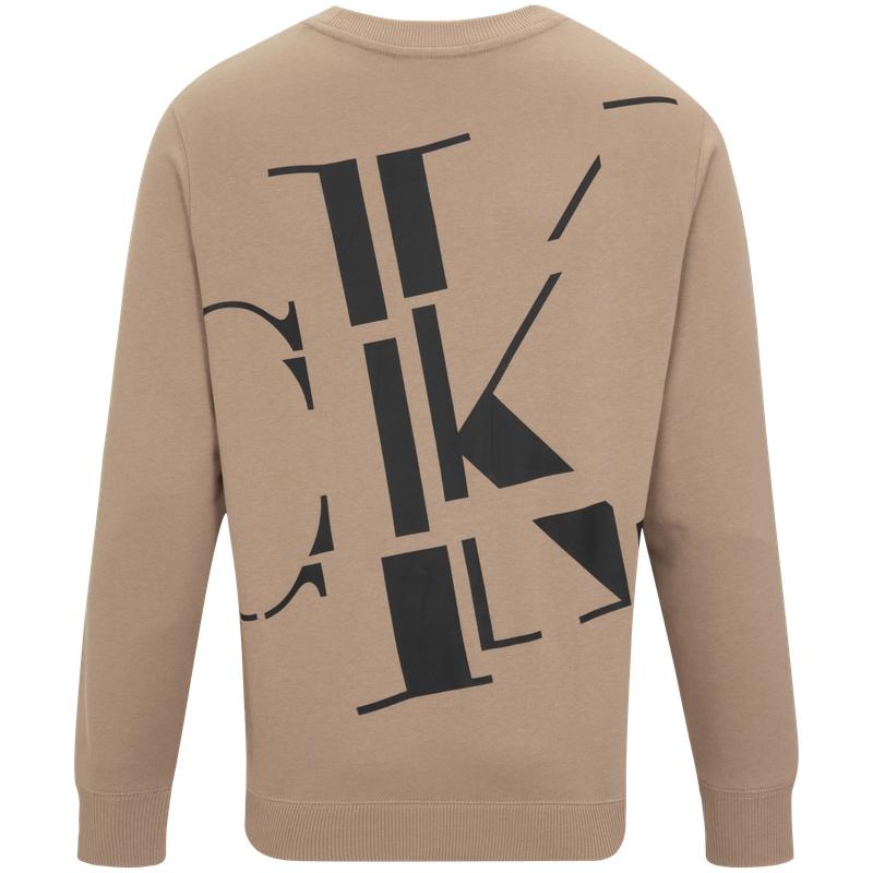 Calvin Klein Letter Split Print Cotton Crew Neck Sweatshirt Men Sweatshirt Brown J323239