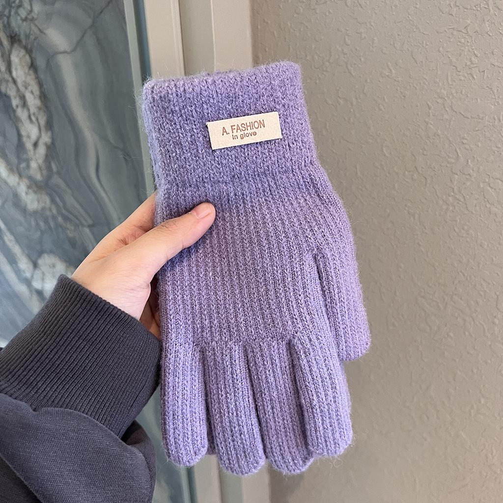 Solid Color Knitted Woolen Gloves for Winter Men and Women Couples  Thickened  Warm and Cold Proof Students for Outdoor Riding  Touch Screen