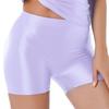 Womens Shiny Mid Waist Elastic Waist Shorts Swimwear Yoga Sportswear