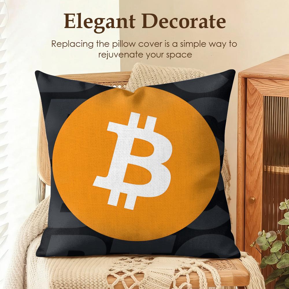 Bitcoin Btc Logo Cool Cushion Cover Natural Linen Organic Fabric DoubleSided Printing Sofa Home Decor Gift Pillow Case