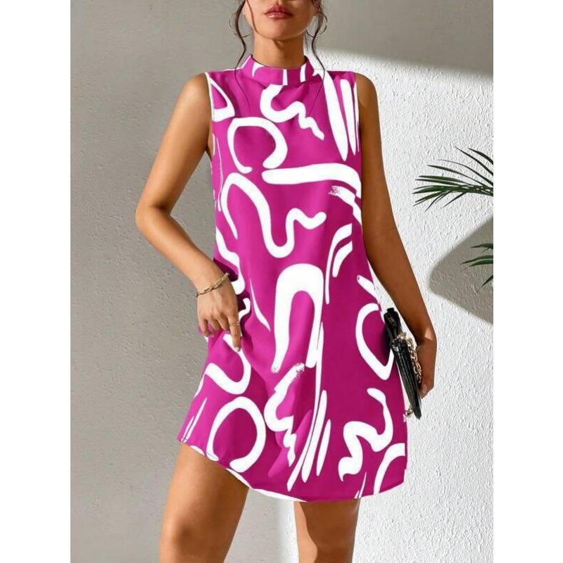 

2023 Amazon independent station женские трендовые платья с круглым вырезом и принтом без рукавов S