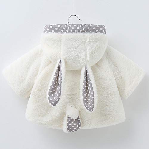 [Mornyray] Baby Girl's Coat, Fleece-Lined, Warm, Short Length, with Bunny Ears and Hood, Thick, Cold Protection, Winter, White, 90cm