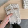 Korean Knitted Cashmere Gloves for Men and Women, Solid Color Labeling In Autumn and Winter, Warm and Cold Protection, Wrist Guard, Sub-finger Leakage