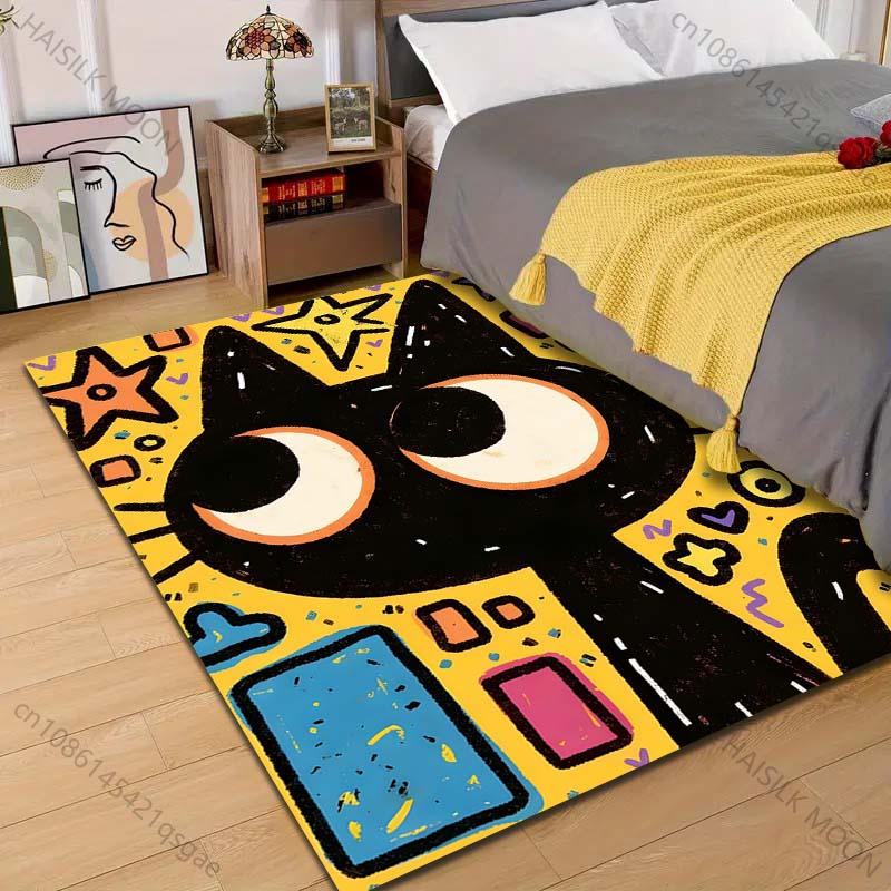 

1PC Black cat with colorful background Carpet for Living Room Bedroom Sofa Home Decor Rus Non-slip Floor Mat Luxury Gift 40cm x 60cm