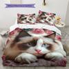 Ragdoll Cat and Rose Pattern Bedding Home Decoration Birthday Gift (1 * Duvet Cover + 2 * Pillowcase, Without Core)