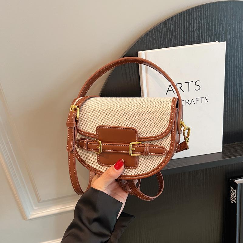 Contrasting color saddle bag women's 2026 summer new fashion popular portable small square bag shoulder messenger bag