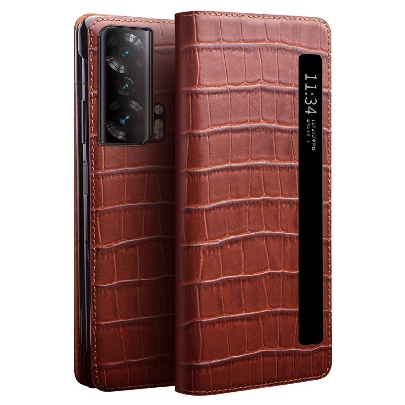 QIALINO For Honor Magic Vs 5G Case Smart View Window Genuine Cow Leather Phone Cover
