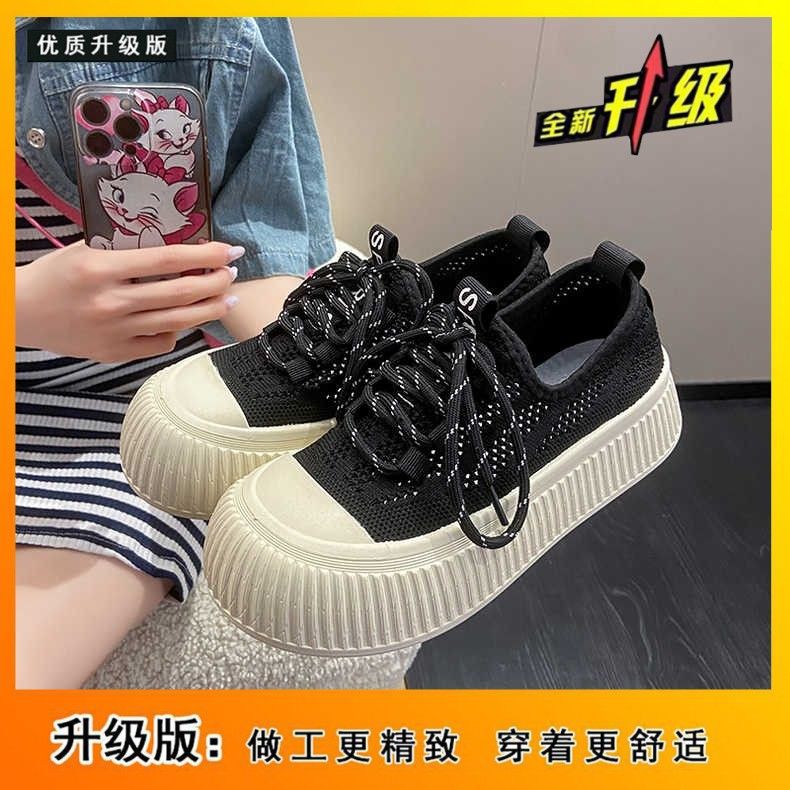 Summer breathable canvas shoes women's 2025 new fly-woven mesh mesh shoes one-pedal board shoes sports and leisure white shoes