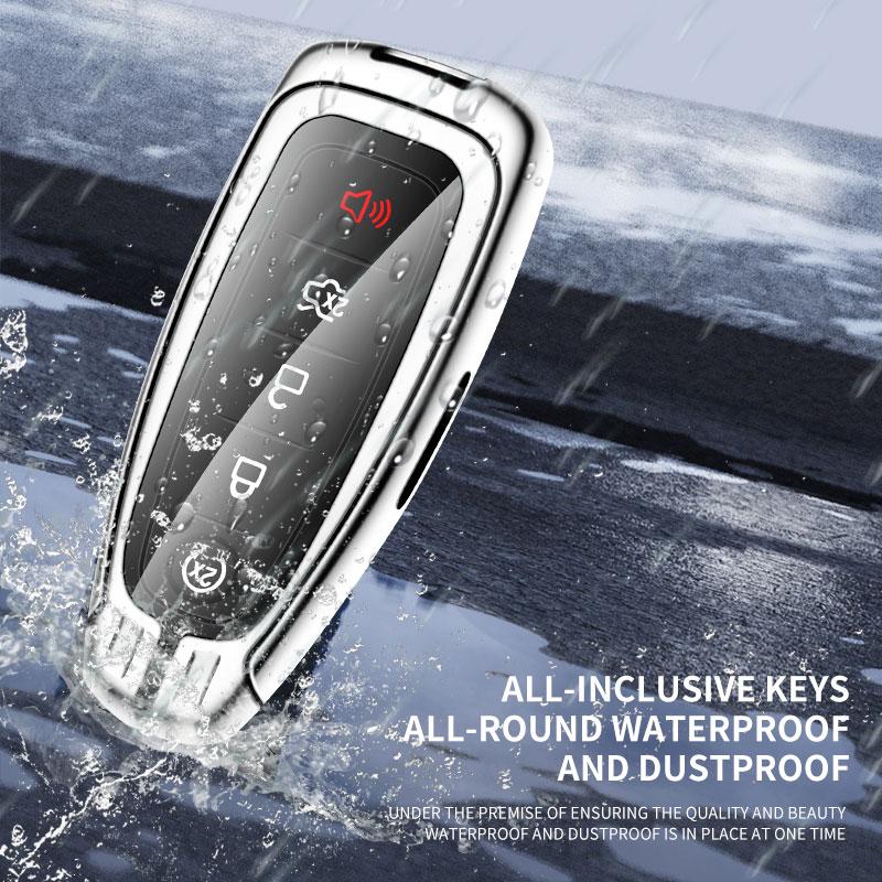 Leather Car Metal Key Case Cover for Ford Explorer Edge Escape Flex Taurus 2011 2012 2013 2014 2015 Keychain Accessories