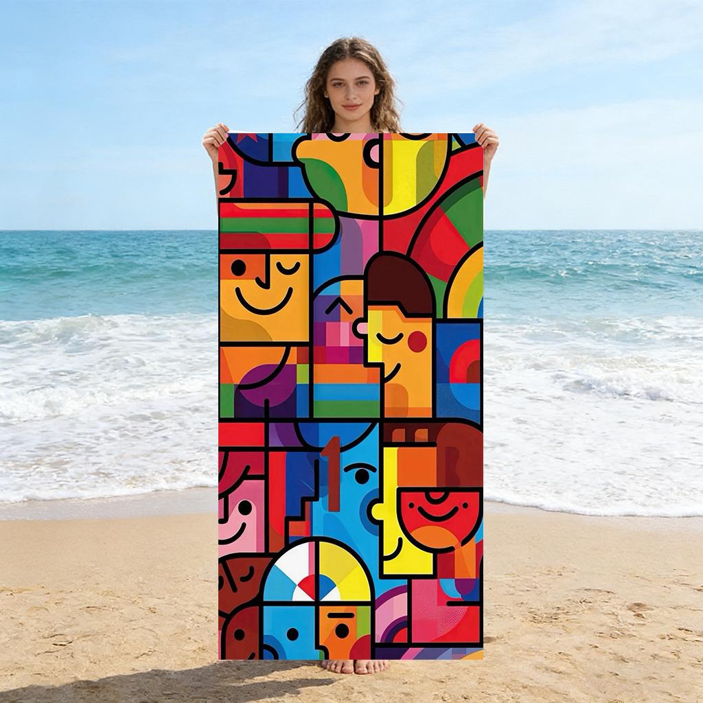 1 Stück Buntes Patchwork Strandtuch Großes Handtuch Super Saugfähig Geeignet für Strandurlaub Pool Yoga Fitnessstudio Sommergeschenk für Freunde