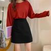 Women High Waist A-line Skirt Spring and Autumn Korean Version All-match Thin Solid Color Suit Skirt