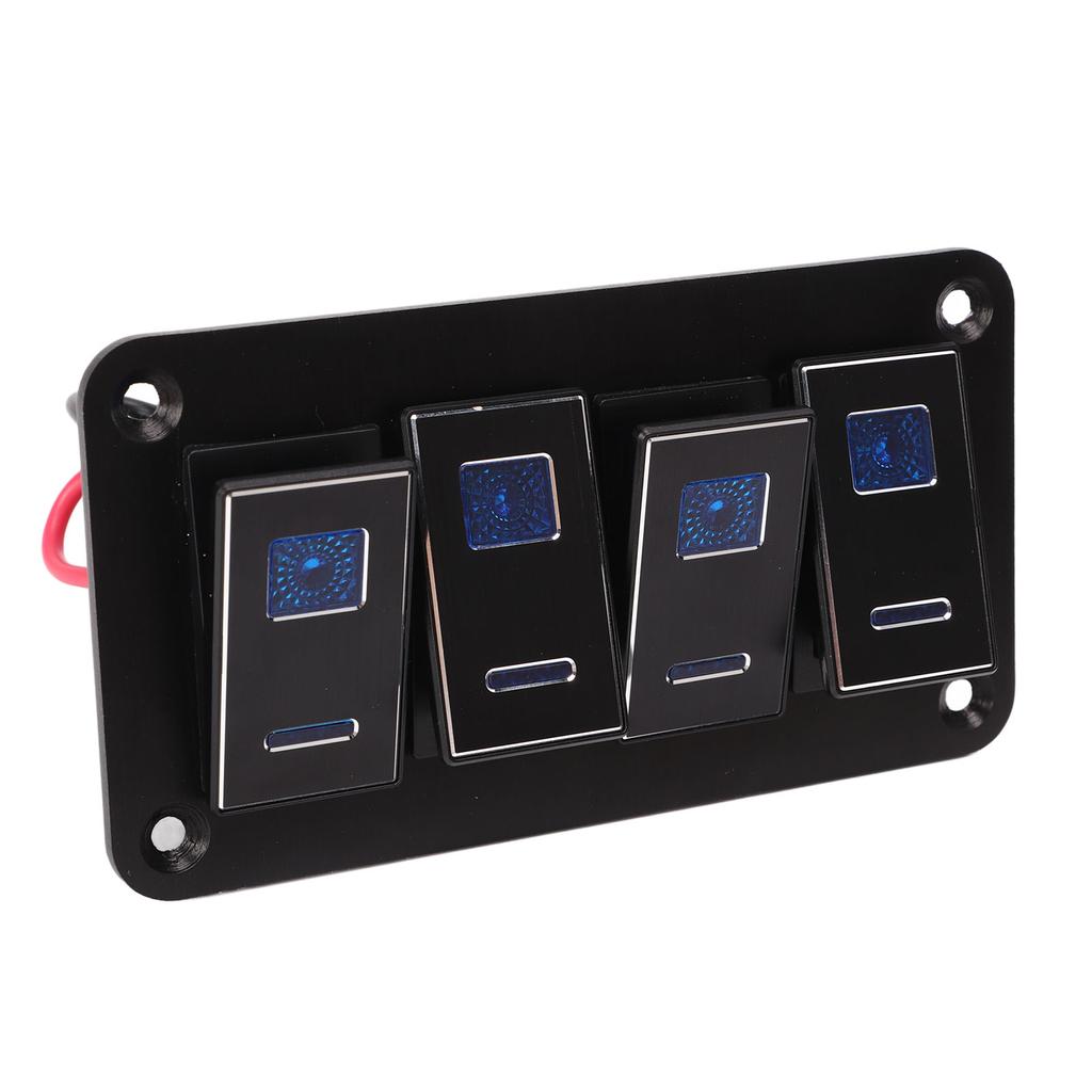 4 Gang Rocker Switch Panel Aluminum Alloy DC12V‑24V Pre Wired On Off Toggle Switch for Car RV Motorcycle Bus Trailer UTV