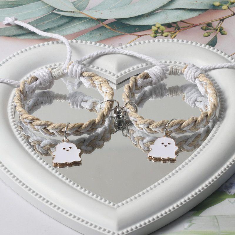 Good-looking Black and White Color Matching Couple Woven Magnetic Bracelet Original Cartoon Ghost Girlfriends Carrying Strap for Boyfriend Bracelet