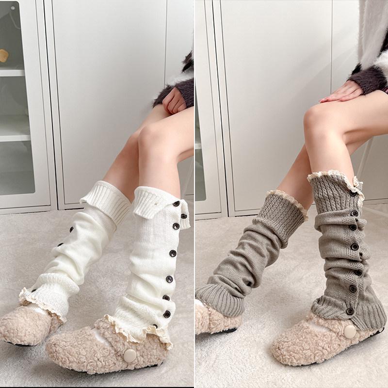 Maillard Rote Spitzensocken für Mädchen - Gemütliche Herbst-/Winter-Strick-Beinwärmer im Y2K-Stil, Perfekt zu Lederschuhen.