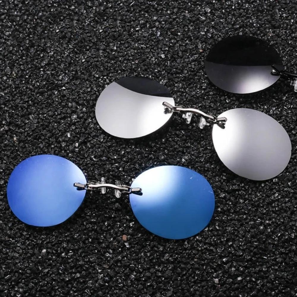 Fable Men's Clip On Nose Sunglasses Round Rimless Uv400 Protection Vintage Eyeglasses Oculos Sol Masculino