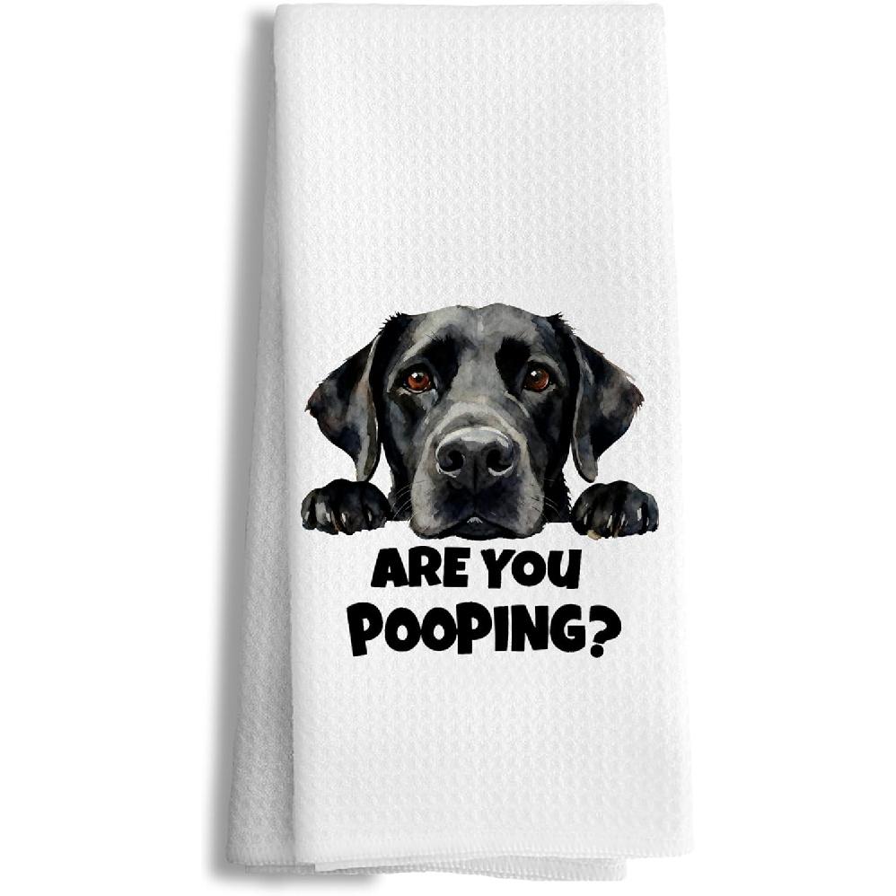 Funny Black Lab Decorative Bathroom Hand Towels, Black Labrador Retriever Gifts, are You Pooping Hand Towels for Washroom Restroom Toilet, 16x24 Black Lab