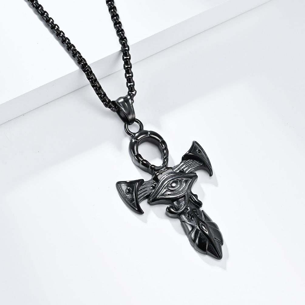 European and American Retro Style Horus Eye Cross Titanium Steel Ancient Sword Necklace