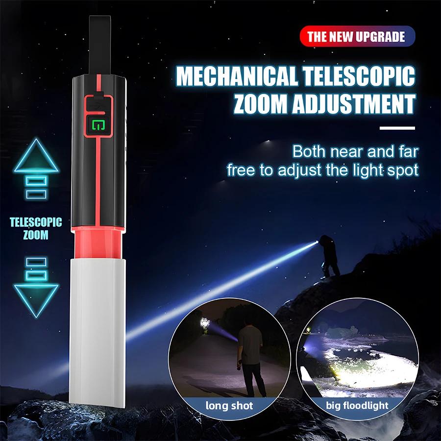 High Strong Power Zoom LED Flashlight,18650 Battery,Portable Tactical Torch Light,USB Charging,Camping Fishing Emergency Lantern