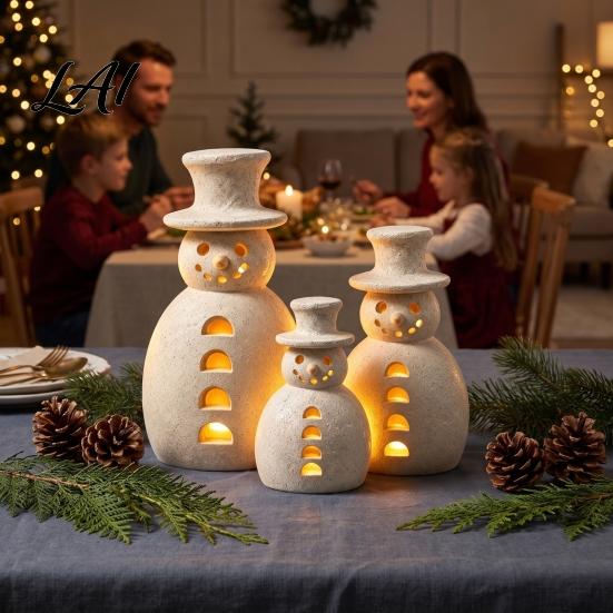 Decorative Snowman Lamp Christmas Light LED Lights Resin Figurine Light-up Hollow Night for Holiday Party Tabletop Decor Festive