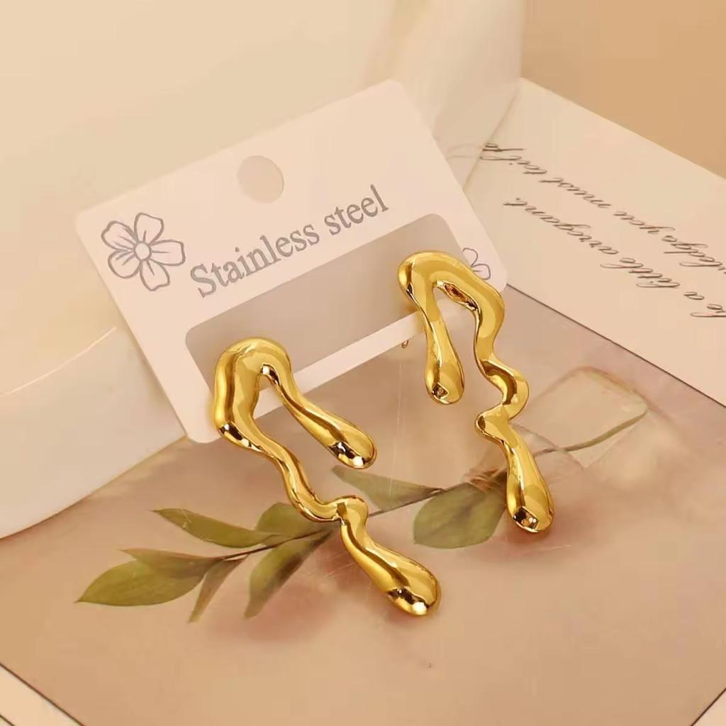 European American Trendy Cross-Border Punk Cold Wind Stainless Steel Earrings Geometric Irregular Drop Fashion Jewelry
