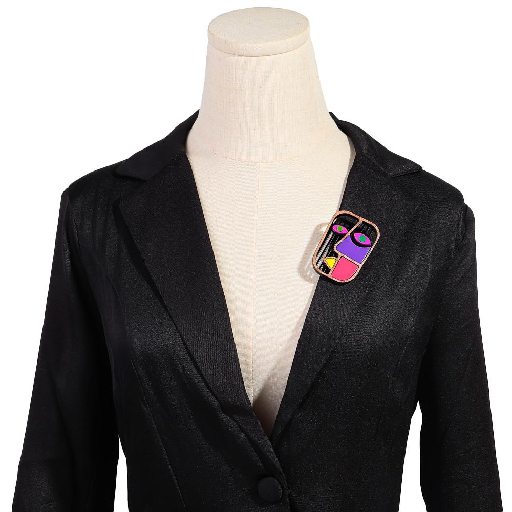 Nuova Spilla Astratta Viso Uomo Figura Acrilico Legno per Donne HipHop Geometrica Maschera Facciale Distintivo Accessori Gioielli Creativi Regalo