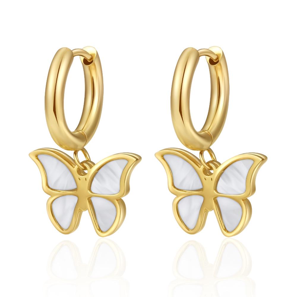 INS Direct Supply Fashion Stainless Steel Shell Butterfly Ear Buckle Women's 18K Versatile Premium Round Earrings