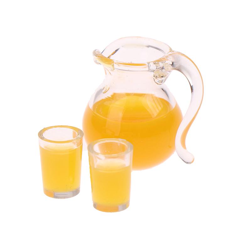 3Pcs/Set 1:12 Dollhouse Miniature Drink Cup Orange Juice Jug Model Kitchen Decor