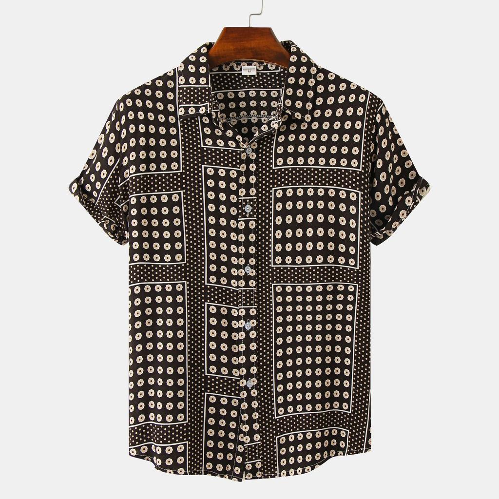 Men's Summer Vacation Casual Hawaiian Style Short Sleeve Printed Top Breathable Comfortable Beach Shirt