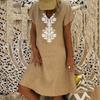 Versatile Women's Baggy Loose Short Sleeve V-neck Linen Kaftan Madi Dress Perfect For Daily Wear And Beach Outings
