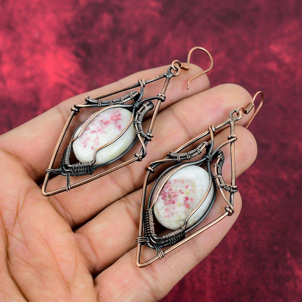 Cinnabar Earring Copper Wire Wrapped Jewelry Gemstone Earring Elegant Jewelry Handmade Drop Earrings Copper Wire Wrap Earrings Gifts For Mom