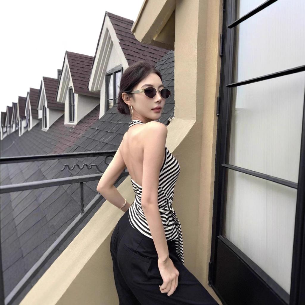 American Sexy Spice Girl Neck Sling Vest Women's Summer New Waist Design Halter Strap Sleeveless Top