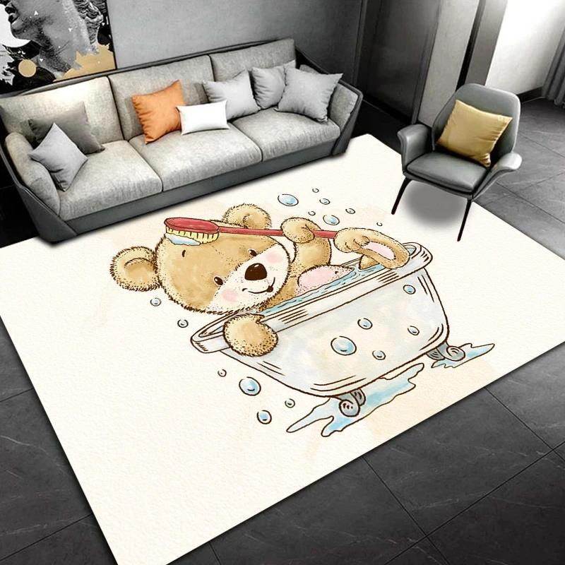 Tappeto Orso Cartone Animato per Soggiorno Decorazione Casa Tappeto da Area Tappetino per Camera da Letto Bambini Ragazze Tappetini Antiscivolo per Pavimento Soggiorno Zerbino Bagno