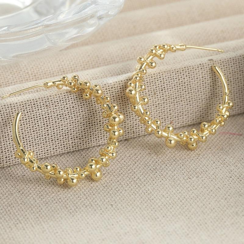 Modern Gold Color Bead Hoop Earrings for Women Luxury Wedding Party Fashion Metal Accessories Statement Daily Jewelry
