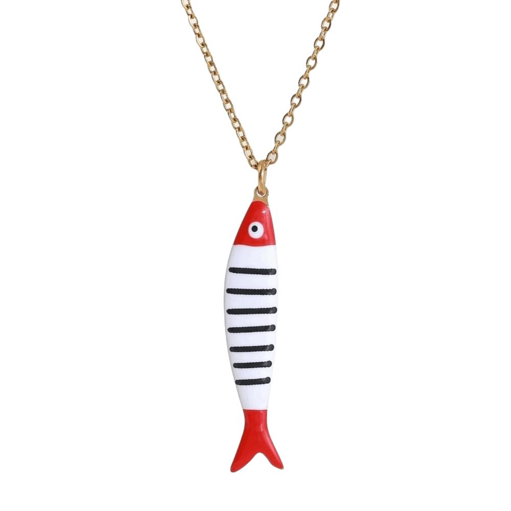 Enamel Stripe Fish Charms Pendant Stainless Steel Marine Organisms Jewelry Summer Season Red Black White