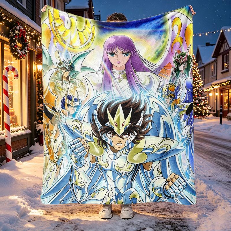 Saint Seiya Pattern Blanket for Home Decoration, Bed, Sofa, Car Travel, Camping, Suitable for All Seasons, Birthday Christmas Gift