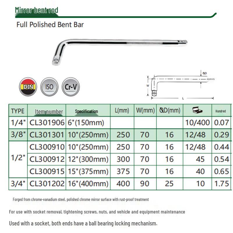 Changlu 1/4  Drive L-Type Bent Handle Wrench