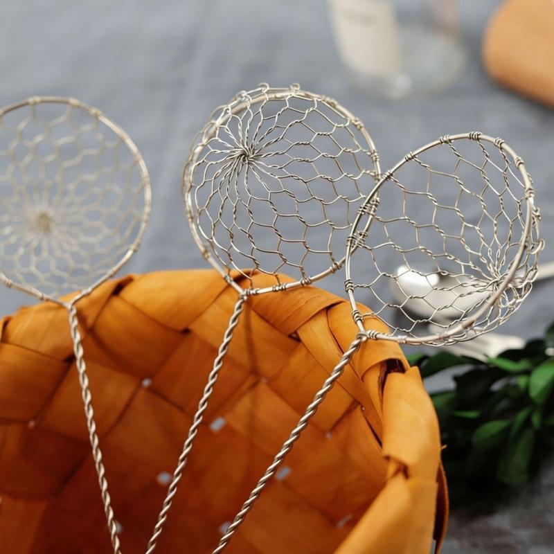 Pack of 6 High Quality Handmade Nonrust Steel Strainers Textured Grip and Hook Efficient Cooking Tasks